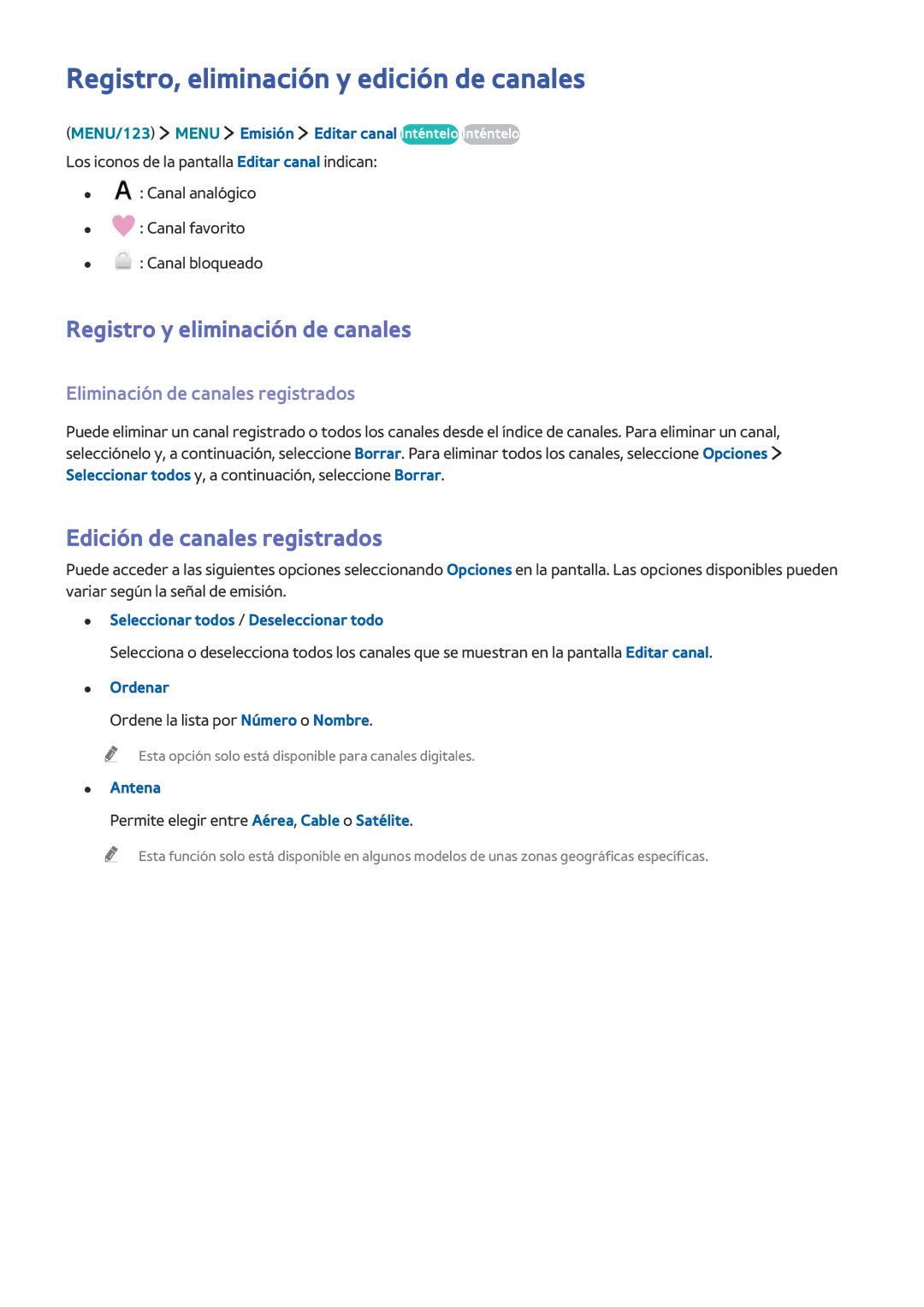 Samsung UE48J6200AWXXH, UE55J6300AKXXC manual Registro, eliminación y edición de canales, Registro y eliminación de canales 