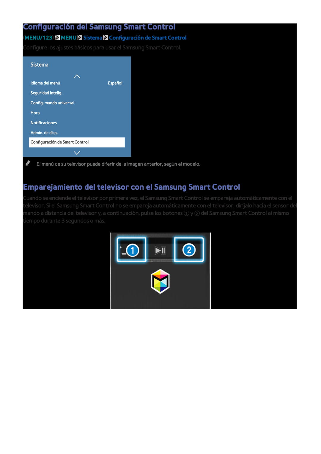 Samsung UE32J5600AWXXC Configuración del Samsung Smart Control, Emparejamiento del televisor con el Samsung Smart Control 
