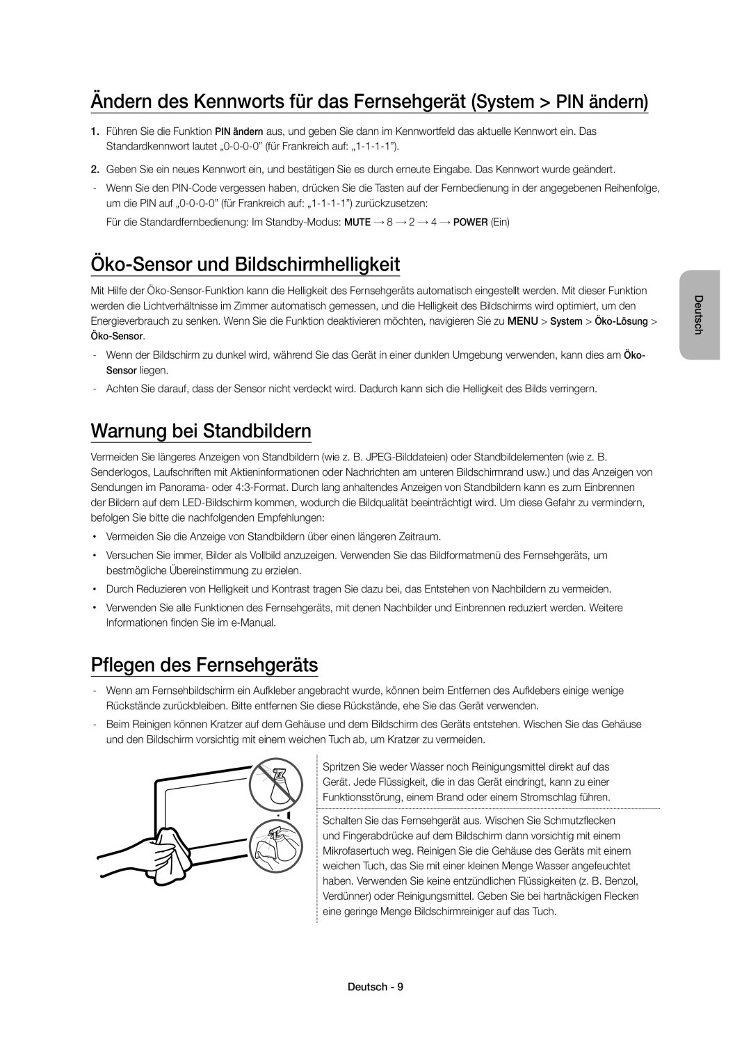 Samsung UE40J6300AWXXH Ändern des Kennworts für das Fernsehgerät System PIN ändern, Öko-Sensor und Bildschirmhelligkeit 