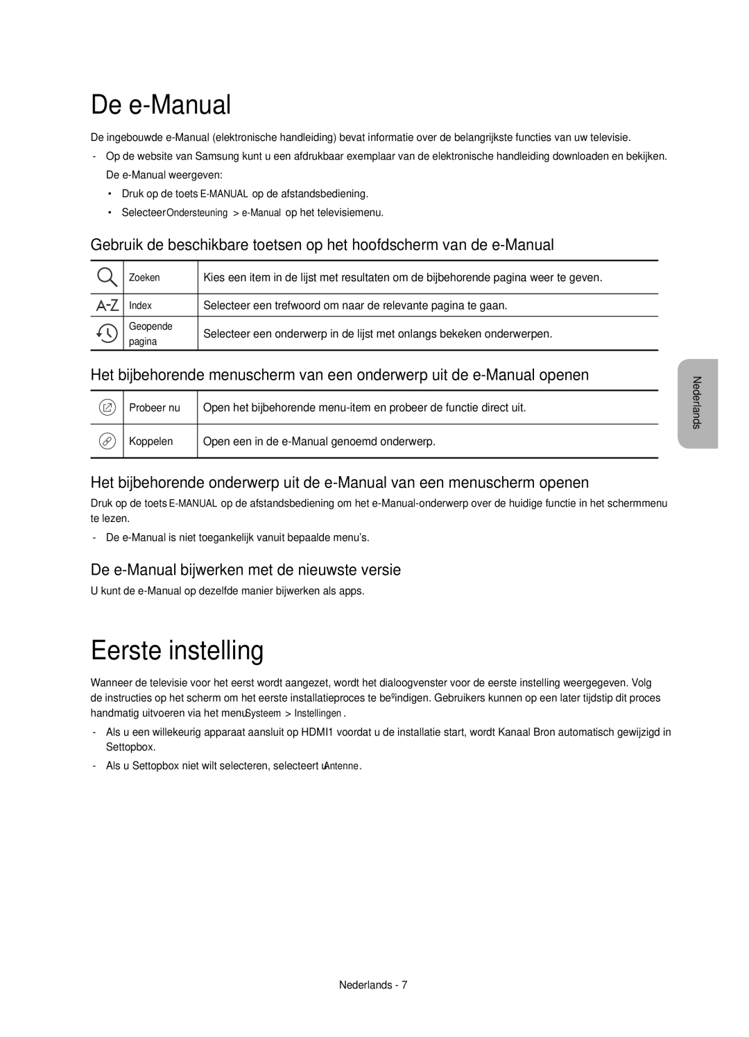 Samsung UE55J6370SUXXC, UE48J6300AWXXH, UE32J6370SUXTK Eerste instelling, De e-Manual bijwerken met de nieuwste versie 