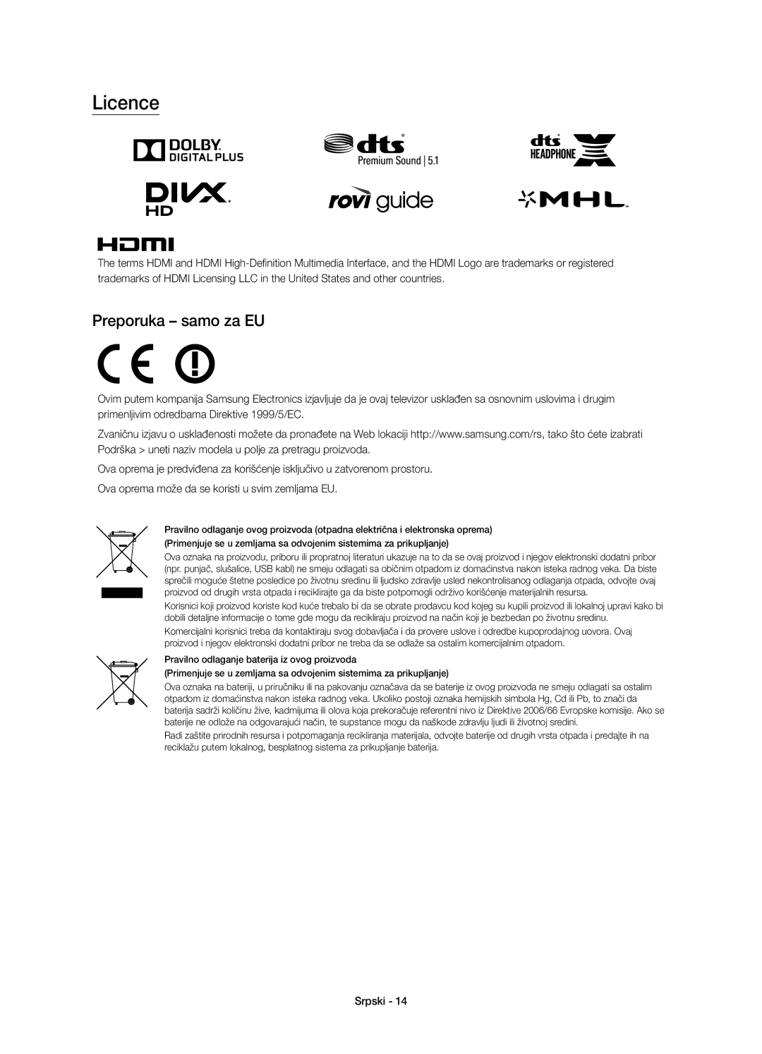 Samsung UE48J6300AWXXH, UE48J6370SUXXH, UE40J6370SUXZG, UE32J6300AWXXH, UE40J6300AWXXH, UE55J6370SUXZG, UE55J6300AWXXH Licence 