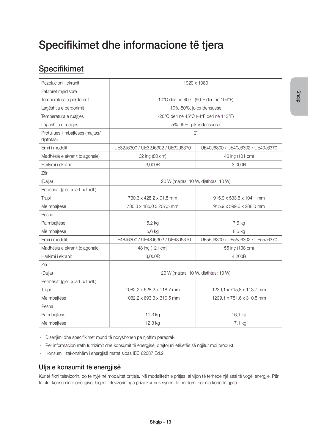 Samsung UE40J6370SUXXC, UE48J6300AWXXH, UE48J6370SUXXH Specifikimet dhe informacione të tjera, Ulja e konsumit të energjisë 