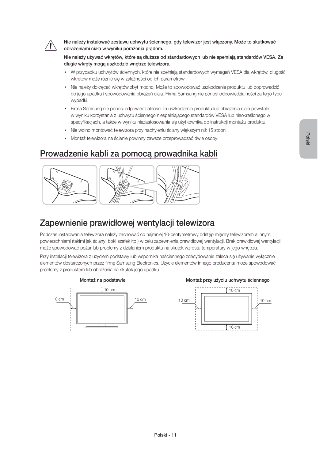 Samsung UE32J6300AWXZF, UE48J6300AWXXH, UE48J6370SUXXH, UE40J6370SUXZG, UE32J6300AWXXH Montaż przy użyciu uchwytu ściennego 