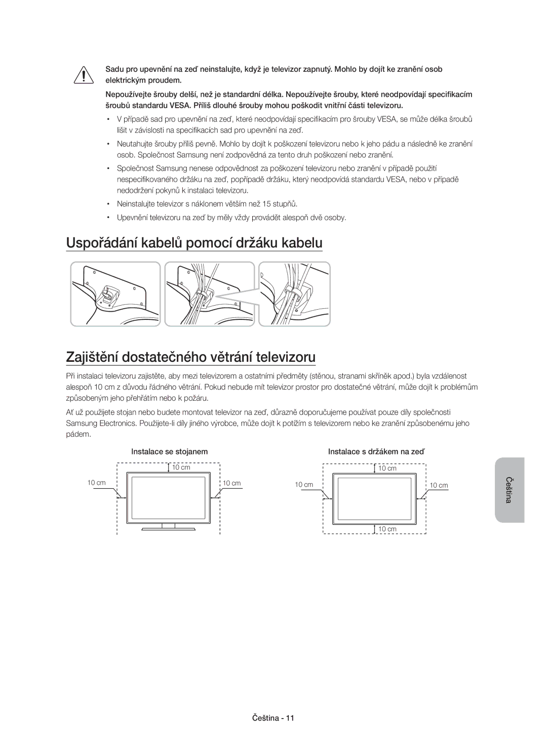 Samsung UE32J6300AWXZF, UE48J6300AWXXH, UE48J6370SUXXH, UE40J6370SUXZG, UE32J6300AWXXH manual Instalace s držákem na zeď 