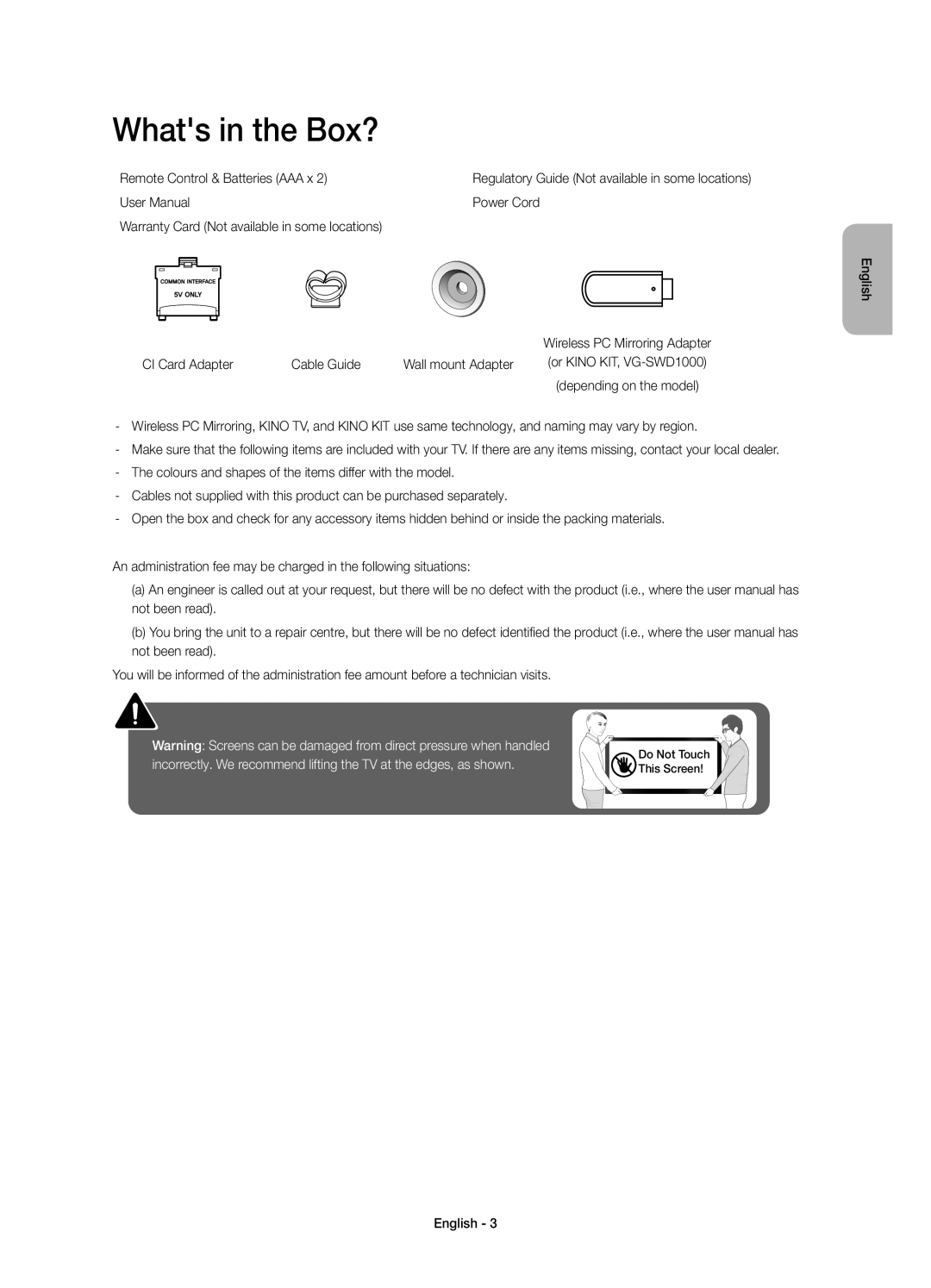 Samsung UE32J6500AUXRU, UE48J6590AUXRU, UE48J6500AUXRU Whats in the Box?, CI Card Adapter Cable Guide Wall mount Adapter 