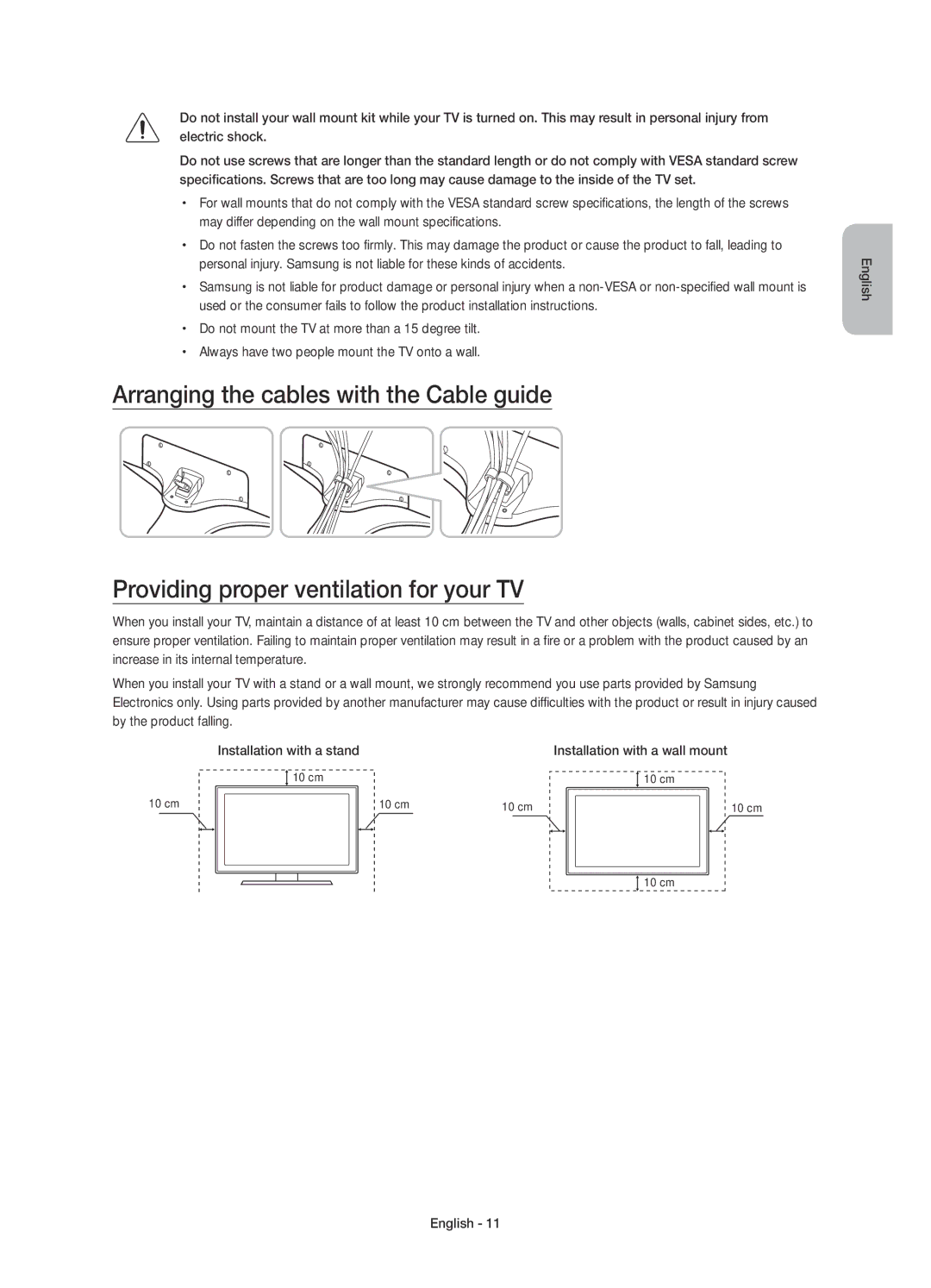 Samsung UE40J6500AUXRU, UE48J6590AUXRU, UE32J6500AUXRU manual Installation with a stand, Installation with a wall mount 