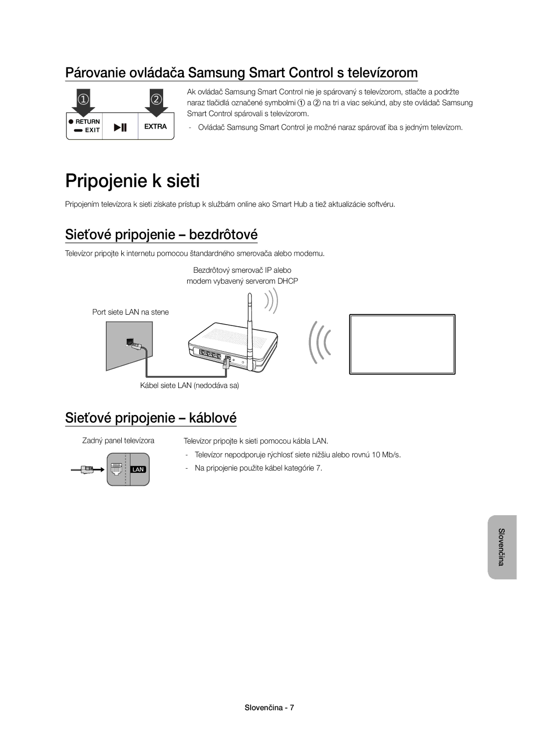 Samsung UE48JS8500LXXH, UE55JS8500LXXH manual Pripojenie k sieti, Párovanie ovládača Samsung Smart Control s televízorom 