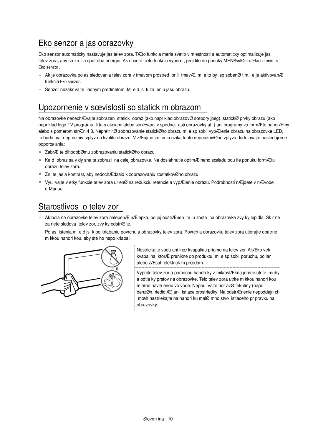 Samsung UE55JS8500LXXN, UE48JS8500LXXH manual Eko senzor a jas obrazovky, Upozornenie v súvislosti so statickým obrazom 