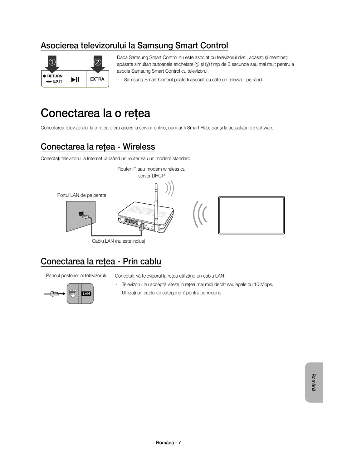 Samsung UE48JS8500LXXH, UE55JS8500LXXH manual Conectarea la o reţea, Asocierea televizorului la Samsung Smart Control 