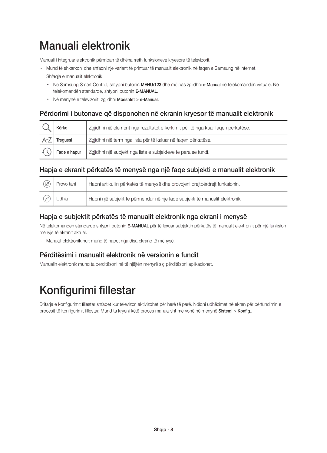 Samsung UE55JS8500LXXH Manuali elektronik, Konfigurimi fillestar, Përditësimi i manualit elektronik në versionin e fundit 