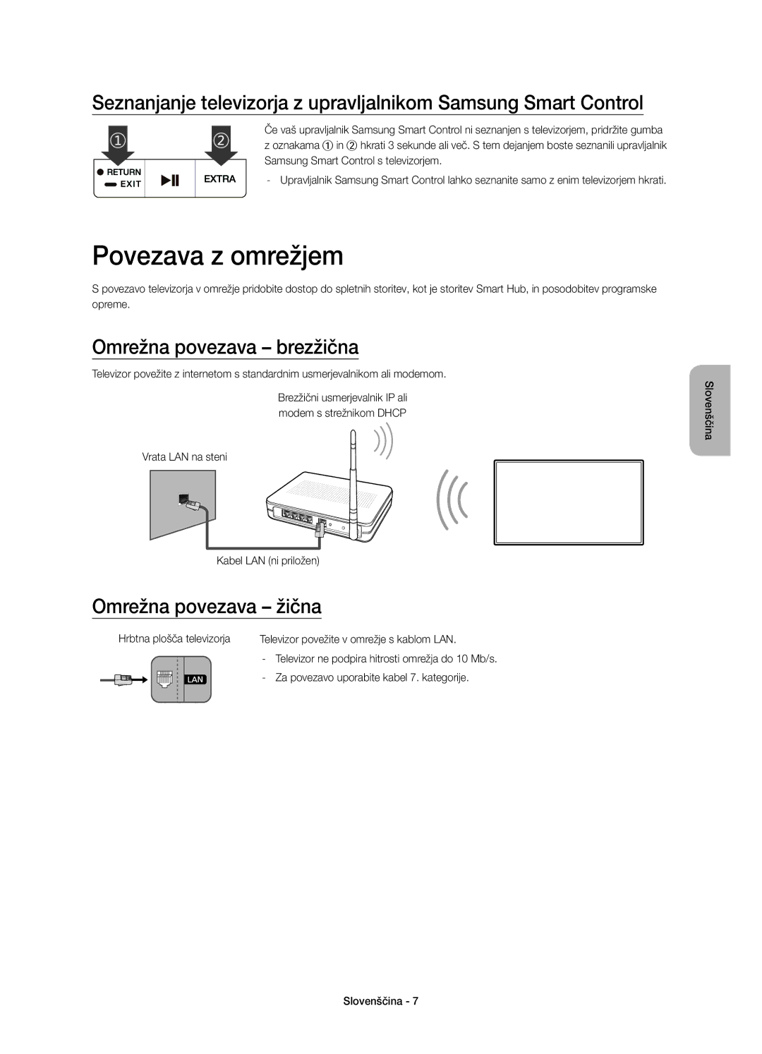 Samsung UE48JS8500LXXH, UE55JS8500LXXH manual Povezava z omrežjem, Omrežna povezava brezžična, Omrežna povezava žična 