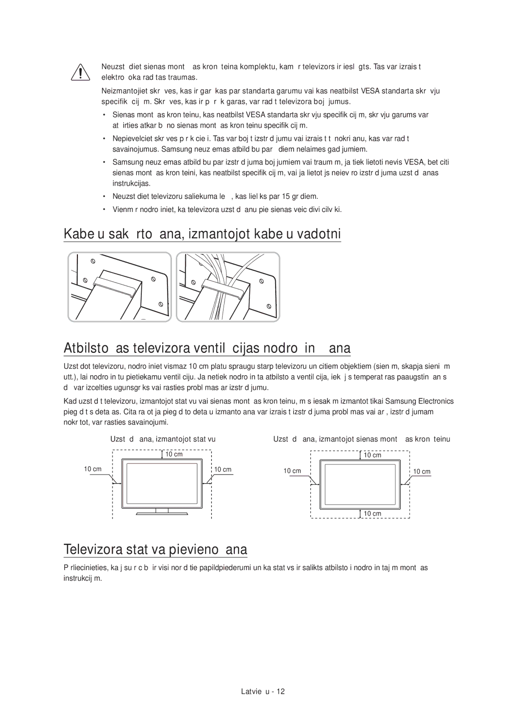 Samsung UE65JS8502TXXH, UE48JS8500LXXH, UE55JS8500LXXH, UE48JS8500LXXN, UE55JS8500LXXN manual Televizora statīva pievienošana 