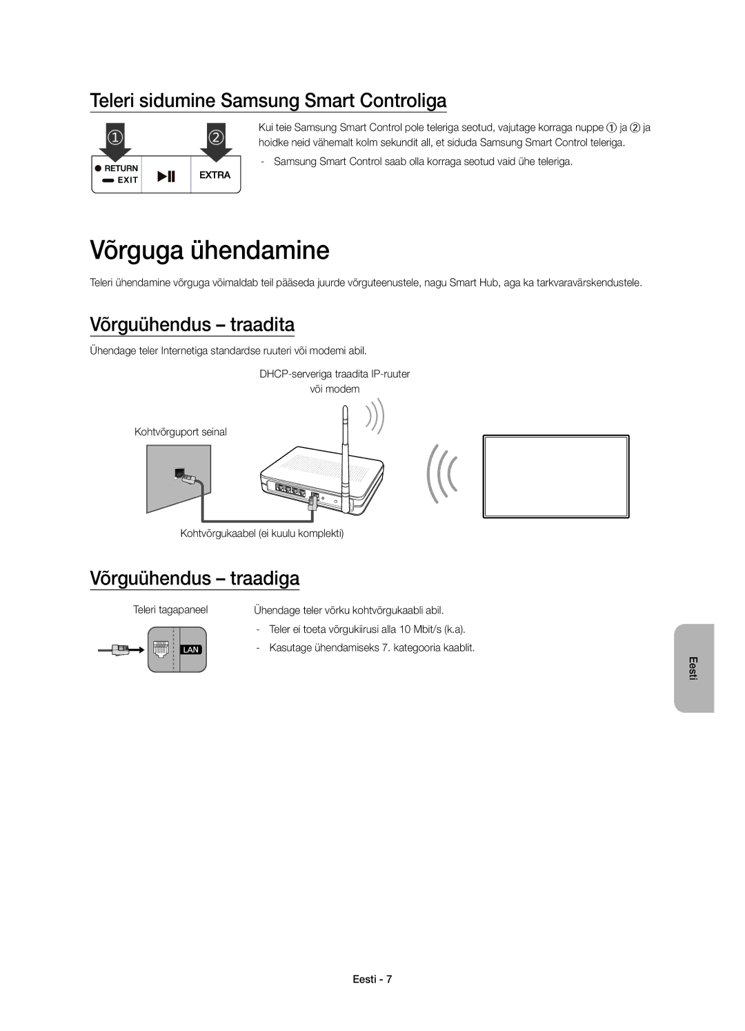 Samsung UE48JS8500LXXH, UE55JS8500LXXH Võrguga ühendamine, Teleri sidumine Samsung Smart Controliga, Võrguühendus traadita 