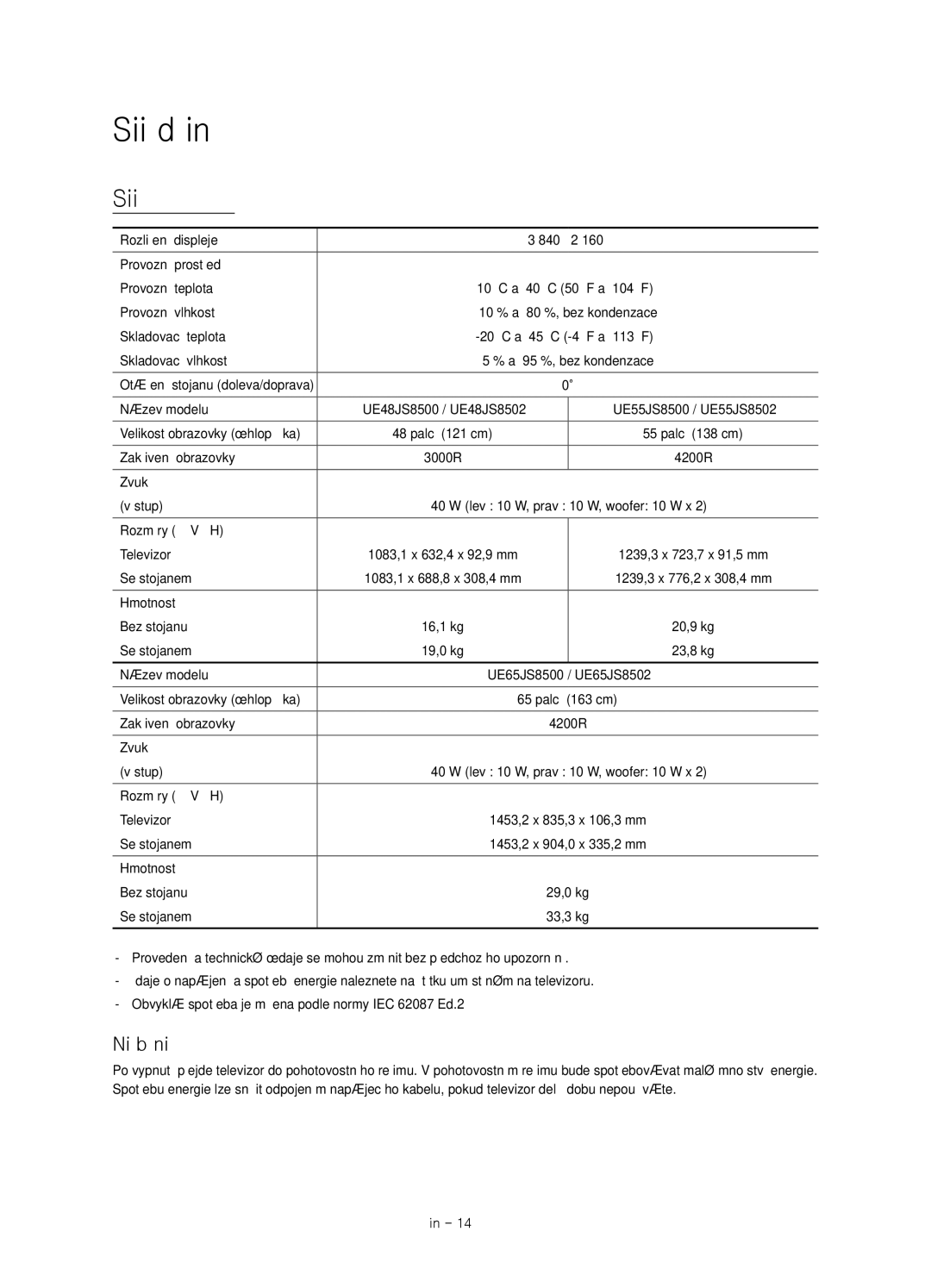 Samsung UE48JS8500LXXH, UE55JS8500LXXH, UE48JS8500LXXN, UE55JS8500LXXN Specifikace a další informace, Nižší spotřeba energie 