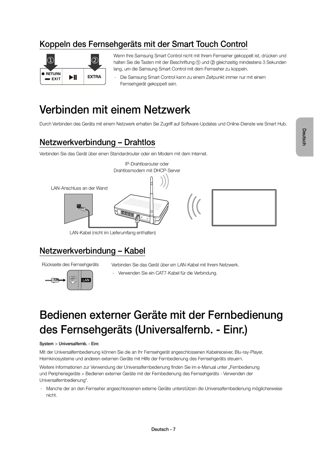 Samsung UE48JS8500TXZF, UE48JS8500TXXC Verbinden mit einem Netzwerk, Koppeln des Fernsehgeräts mit der Smart Touch Control 