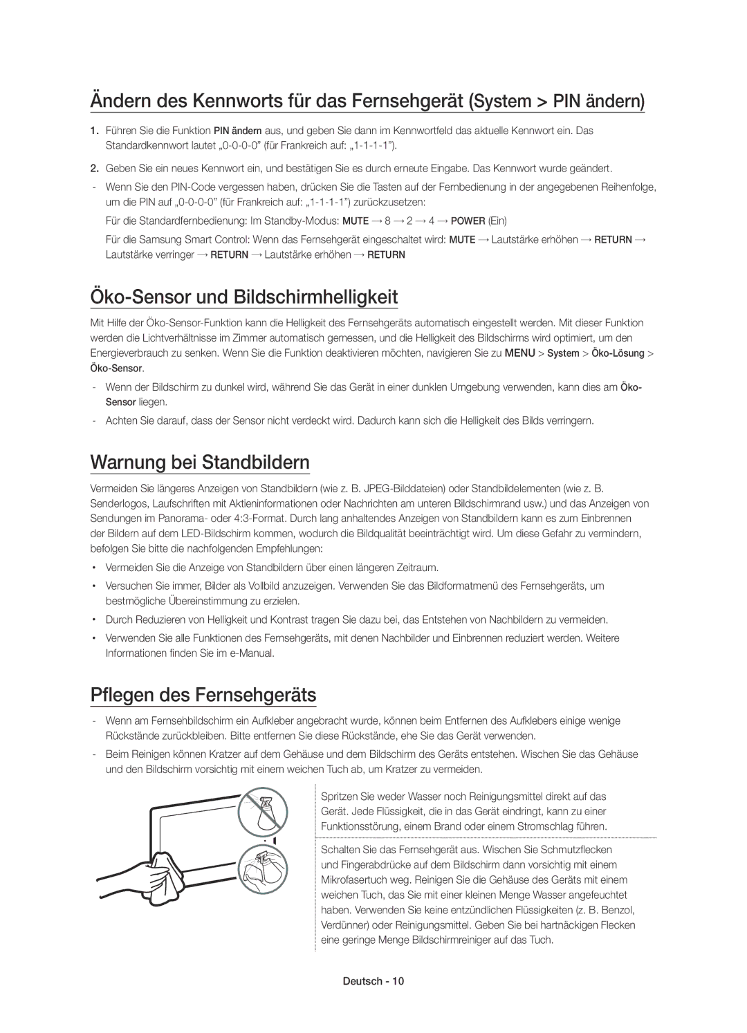 Samsung UE55JS8500LXXN Ändern des Kennworts für das Fernsehgerät System PIN ändern, Öko-Sensor und Bildschirmhelligkeit 