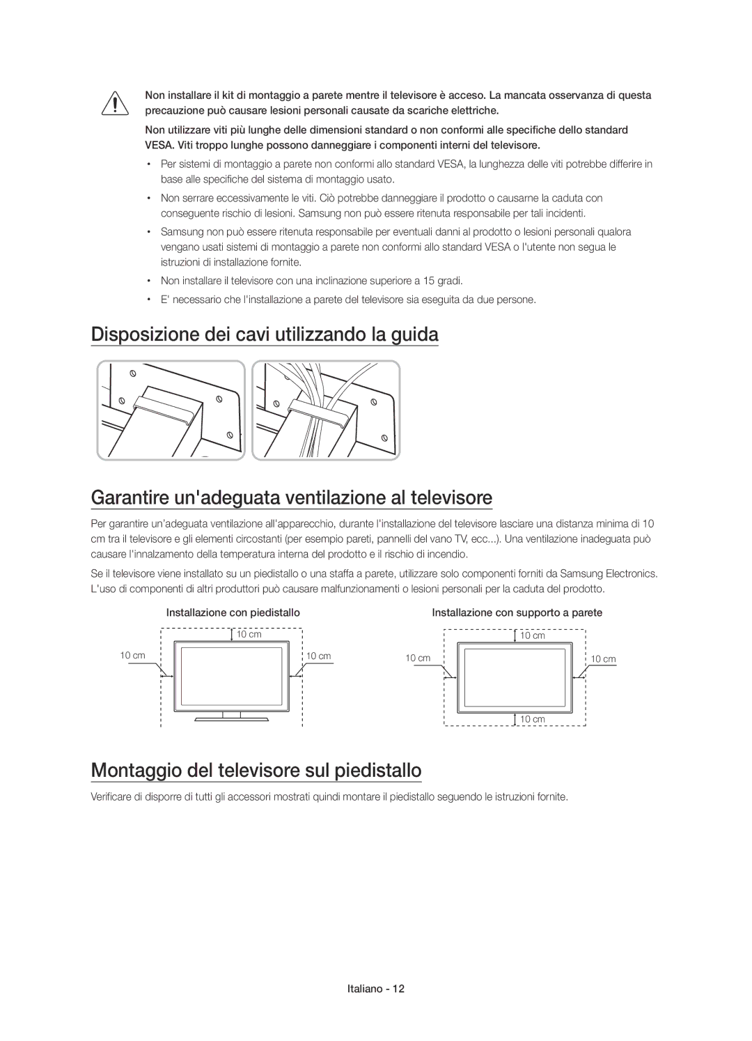 Samsung UE48JS8500TXZF, UE48JS8500TXXC manual Montaggio del televisore sul piedistallo, Installazione con piedistallo 