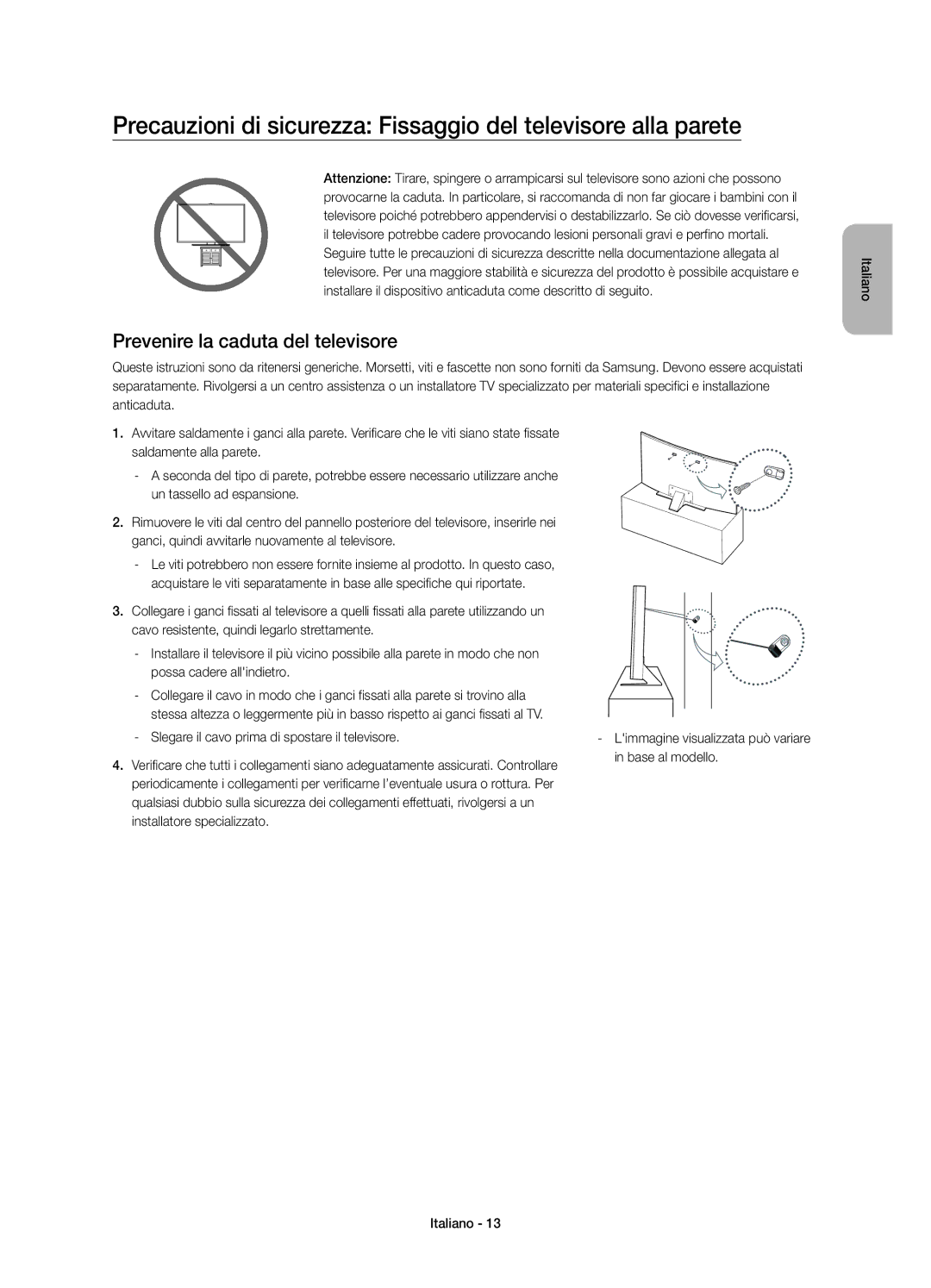 Samsung UE55JS8500TXZF, UE48JS8500TXXC, UE55JS8500TXXC, UE48JS8500TXZF, UE55JS8500TXZT Prevenire la caduta del televisore 