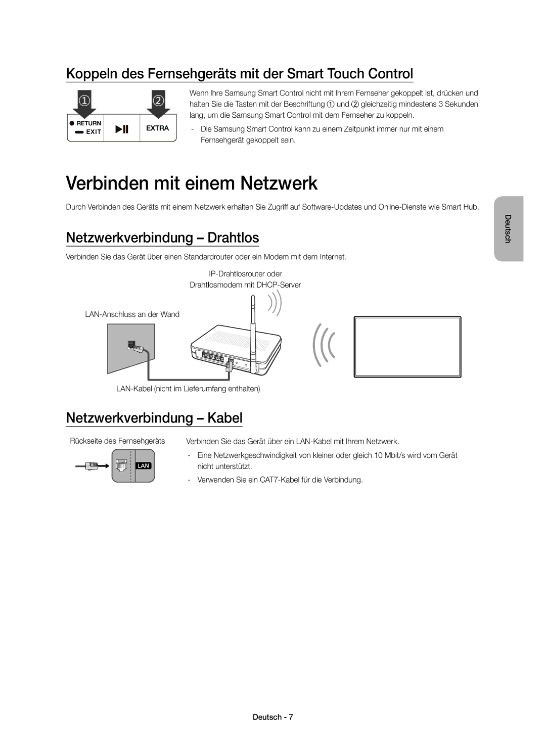 Samsung UE48JS8500TXZT, UE48JS8500TXXC Verbinden mit einem Netzwerk, Koppeln des Fernsehgeräts mit der Smart Touch Control 