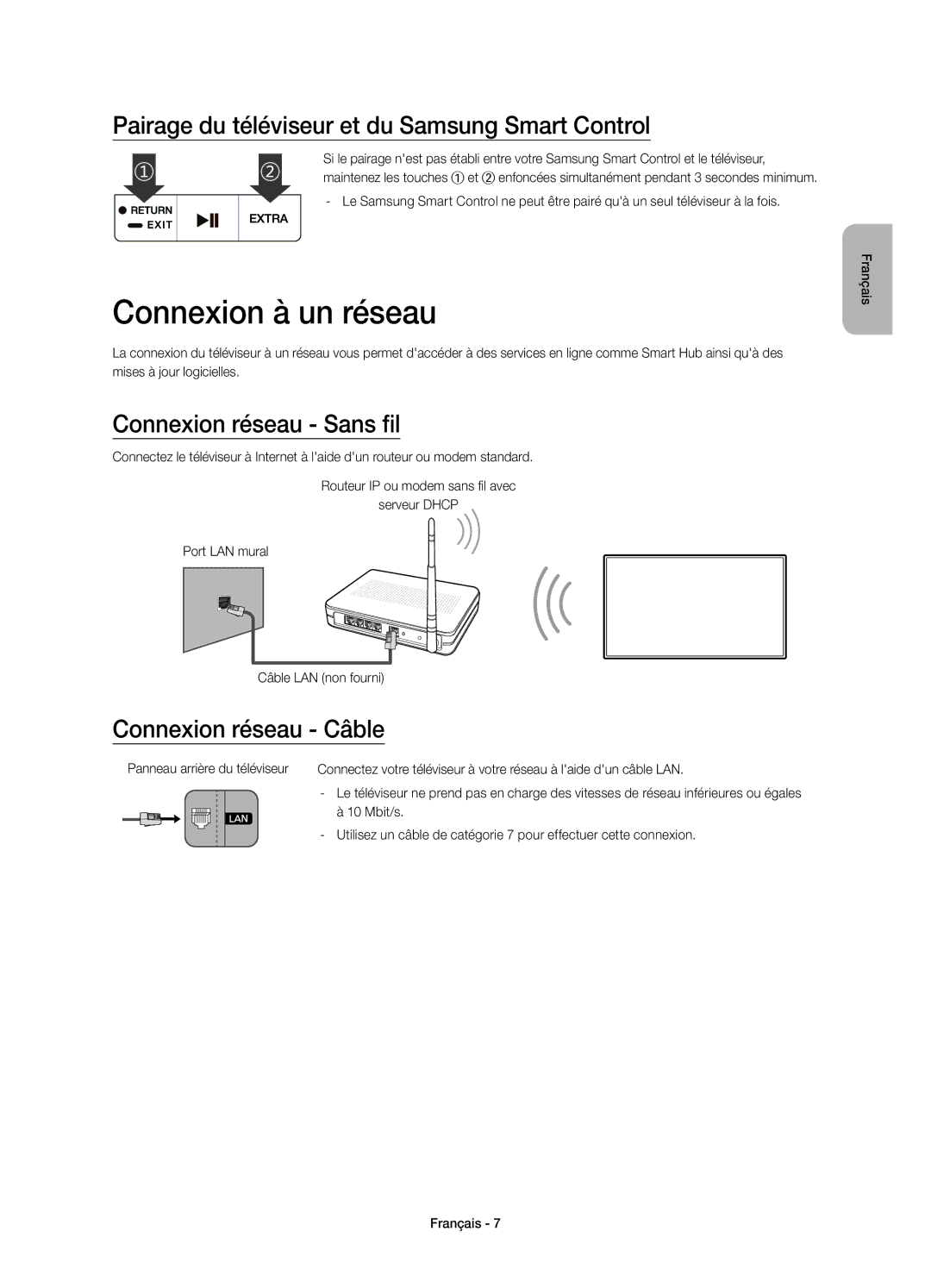 Samsung UE48JS8500TXZT Connexion à un réseau, Pairage du téléviseur et du Samsung Smart Control, Connexion réseau Sans fil 