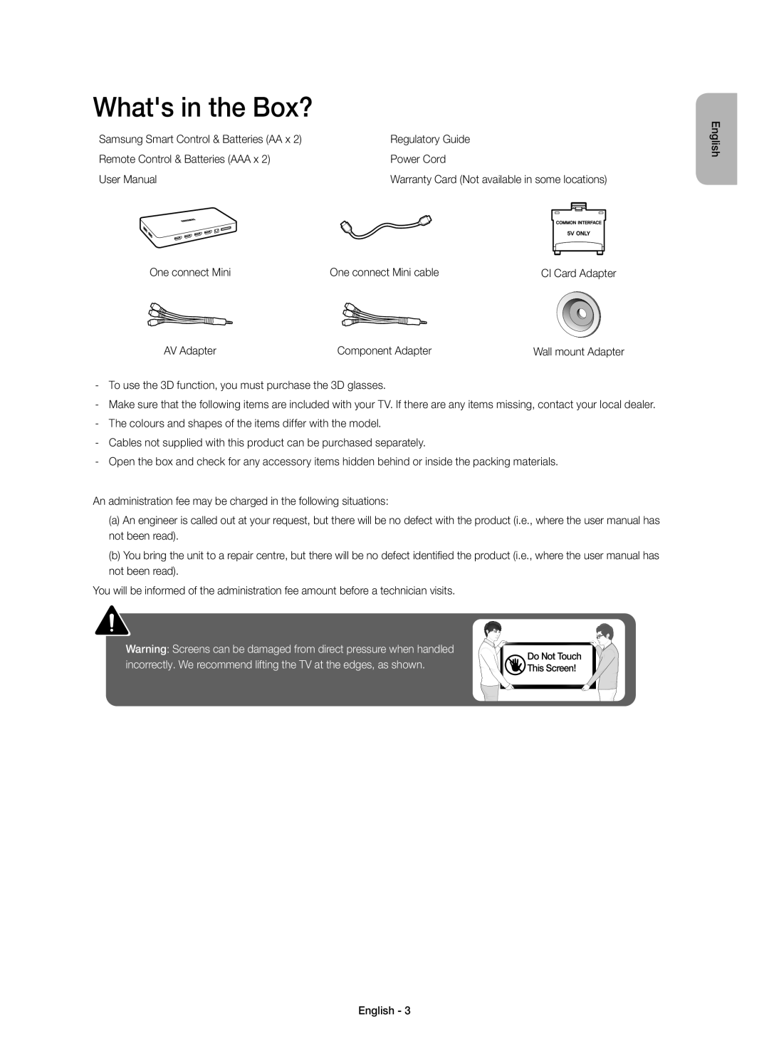 Samsung UE55JS8500TXZF, UE48JS8500TXXC, UE55JS8500TXXC manual Whats in the Box?, One connect Mini One connect Mini cable 