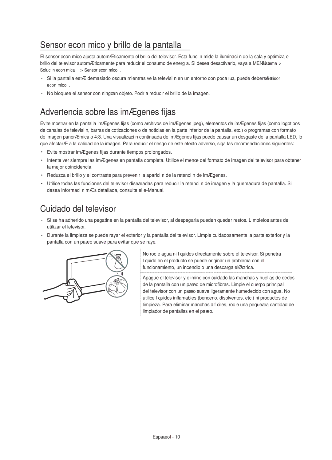 Samsung UE55JS8500TXXU, UE48JS8500TXXC manual Sensor económico y brillo de la pantalla, Advertencia sobre las imágenes fijas 