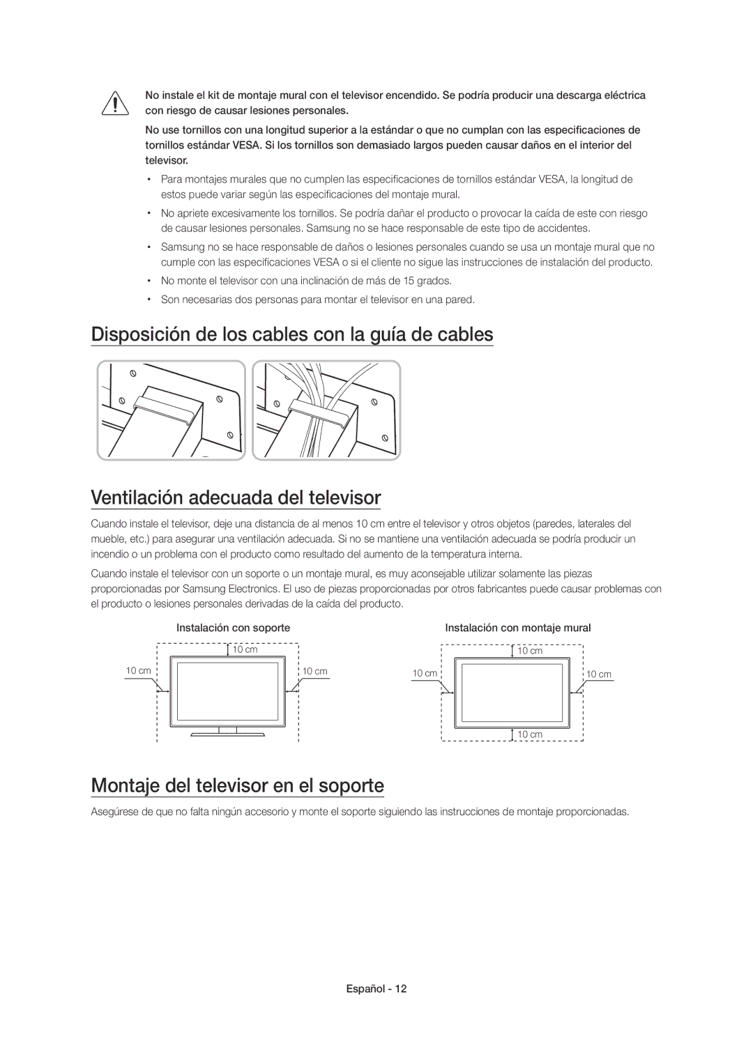 Samsung UE48JS8500TXXC, UE55JS8500TXXC, UE48JS8500TXZF, UE55JS8500TXZF, UE55JS8500TXZT Montaje del televisor en el soporte 