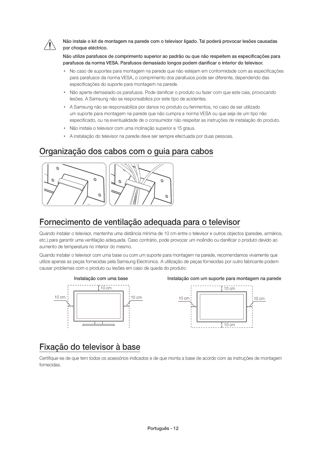 Samsung UE55JS8500TXXU, UE48JS8500TXXC, UE55JS8500TXXC, UE48JS8500TXZF, UE55JS8500TXZF manual Fixação do televisor à base 