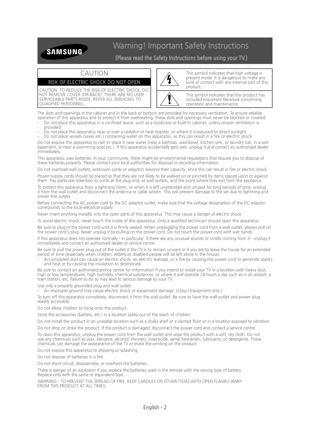 Samsung UE48JS8500TXZF, UE48JS8500TXXC, UE55JS8500TXXC manual Please read the Safety Instructions before using your TV 