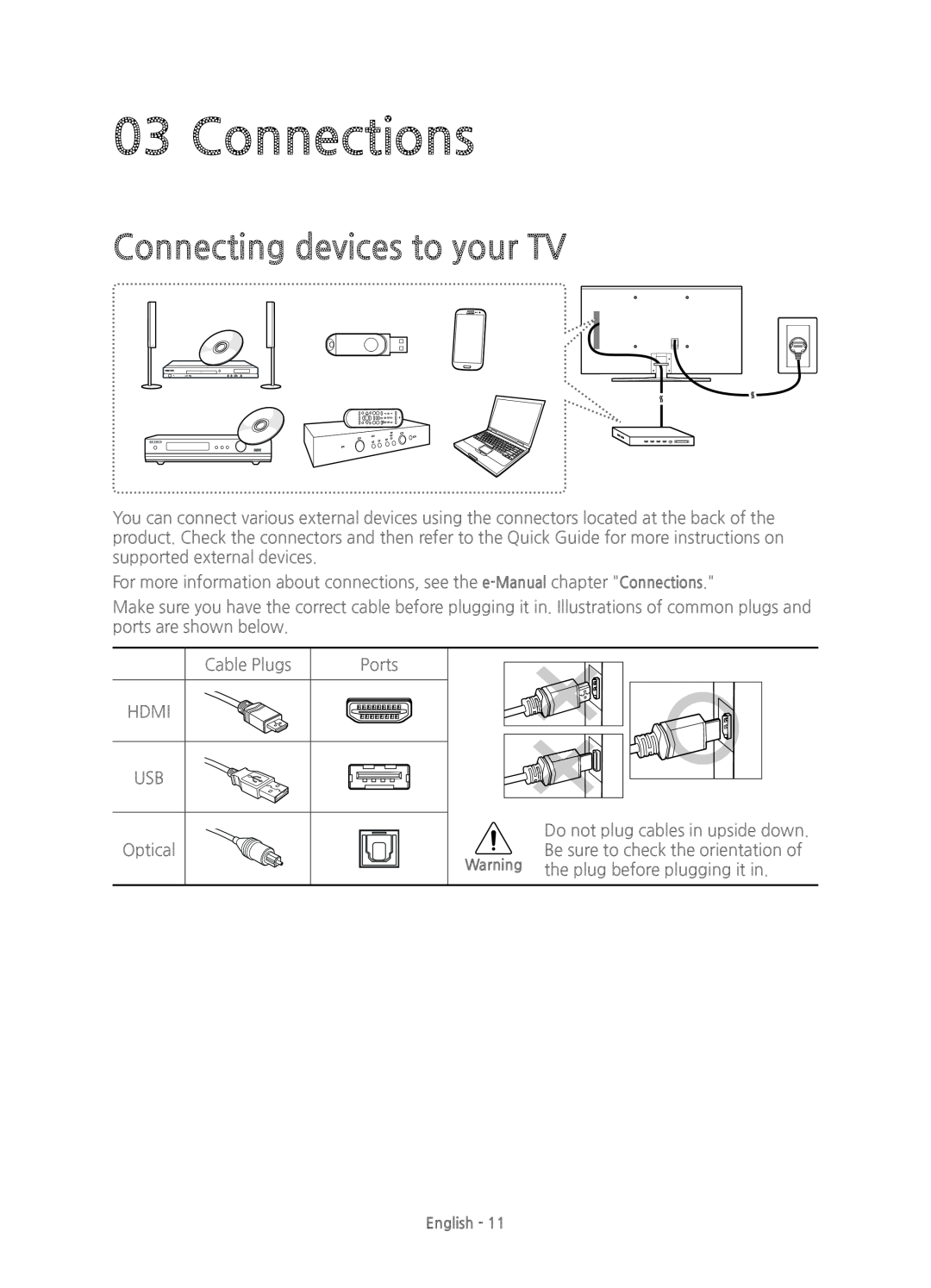 Samsung UE55JS8500TXZF, UE48JS8500TXXC, UE55JS8500TXXC, UE48JS8500TXZF manual Connections, Connecting devices to your TV 