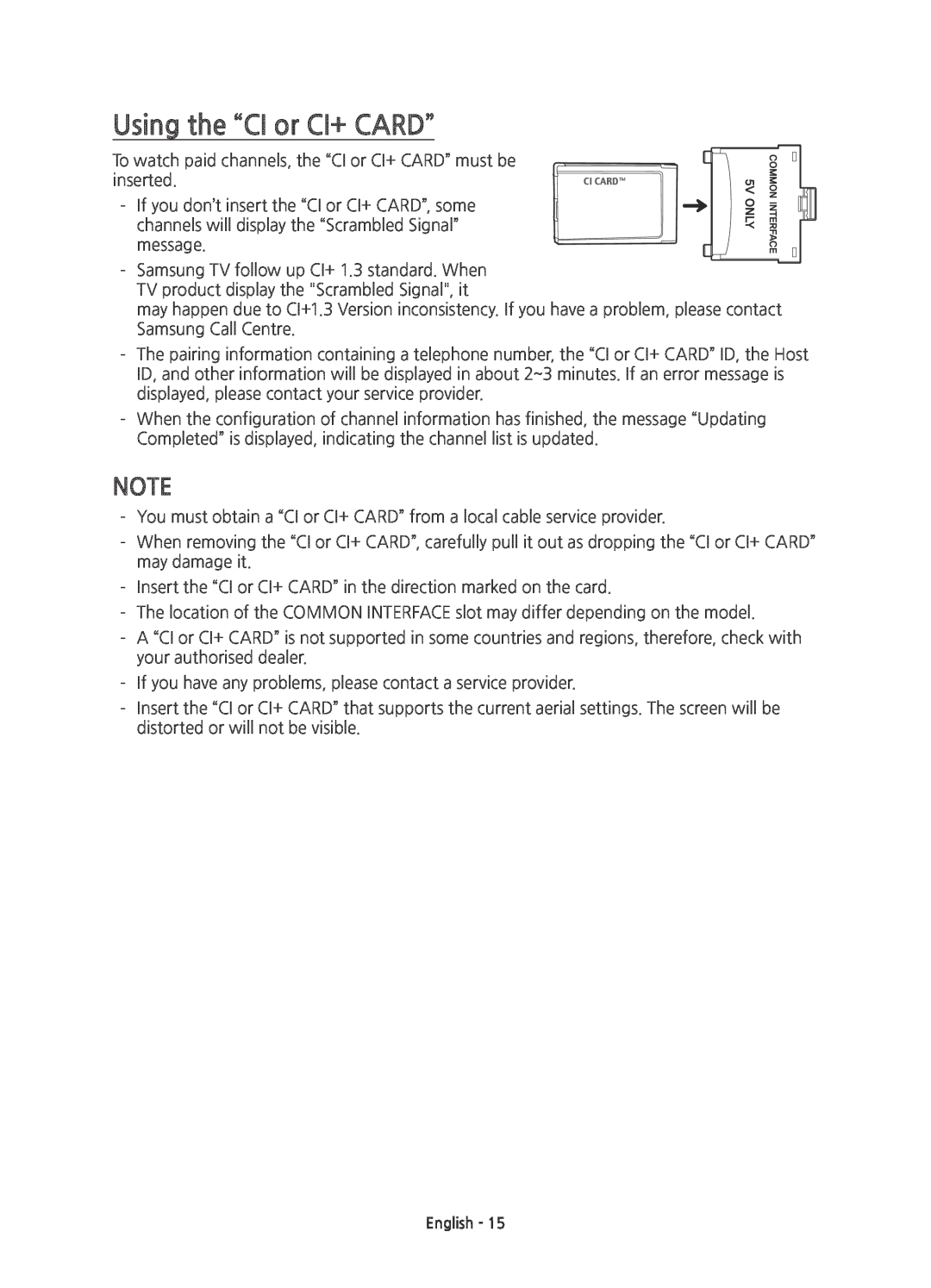 Samsung UE48JS8500TXXU, UE48JS8500TXXC, UE55JS8500TXXC, UE48JS8500TXZF, UE55JS8500TXZF manual Using the “CI or CI+ CARD” 