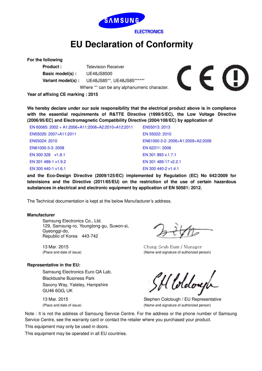 Samsung UE48JS8505TXXE, UE55JS8505TXXE manual 