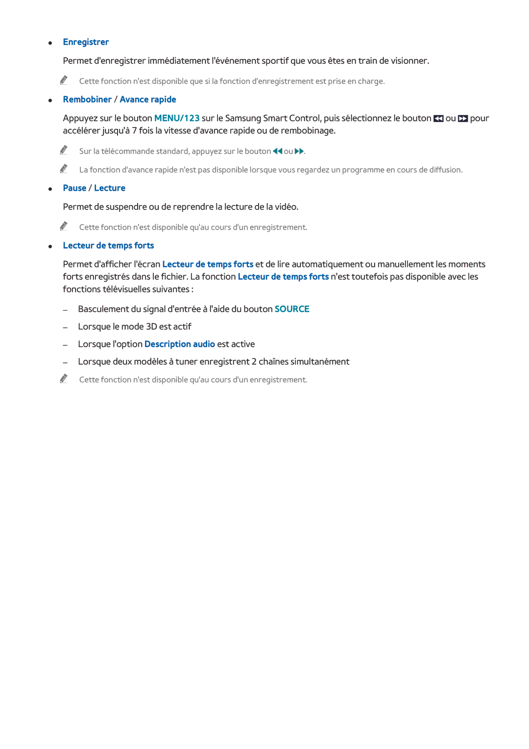 Samsung UE48JS9000TXZF, UE88JS9500TXZF manual Enregistrer, Permet de suspendre ou de reprendre la lecture de la vidéo 