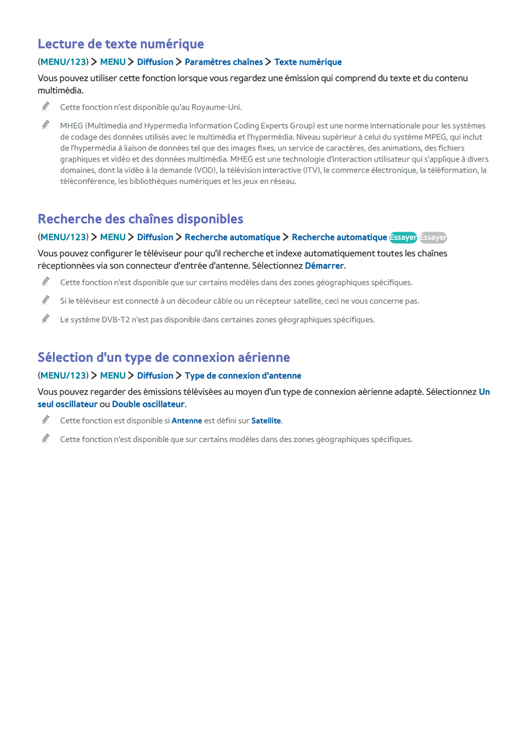 Samsung UE55JS9000TXZF, UE48JS9000TXZF, UE88JS9500TXZF manual Lecture de texte numérique, Recherche des chaînes disponibles 