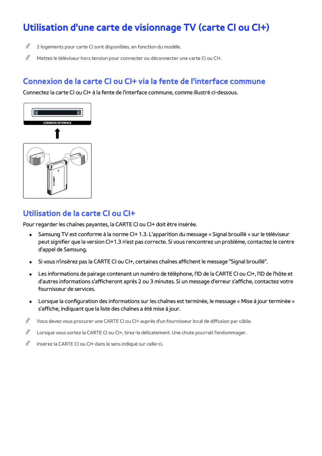 Samsung UE65JS9500TXZF manual Utilisation dune carte de visionnage TV carte CI ou CI+, Utilisation de la carte CI ou CI+ 