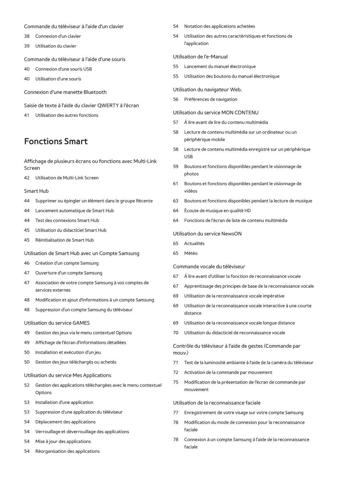 Samsung UE55JS9000TXZF, UE48JS9000TXZF, UE88JS9500TXZF, UE65JS9500TXZF, UE78JS9500TXZF manual Fonctions Smart 