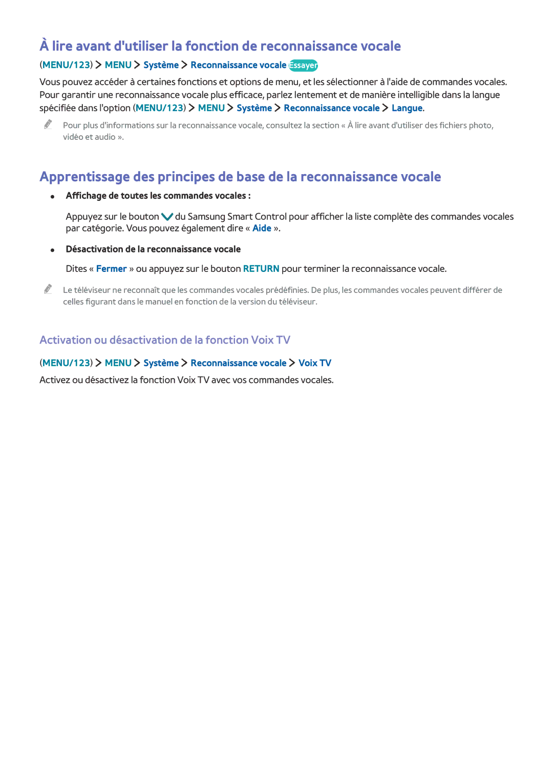 Samsung UE55JS9000TXZF, UE48JS9000TXZF, UE88JS9500TXZF manual Lire avant dutiliser la fonction de reconnaissance vocale 