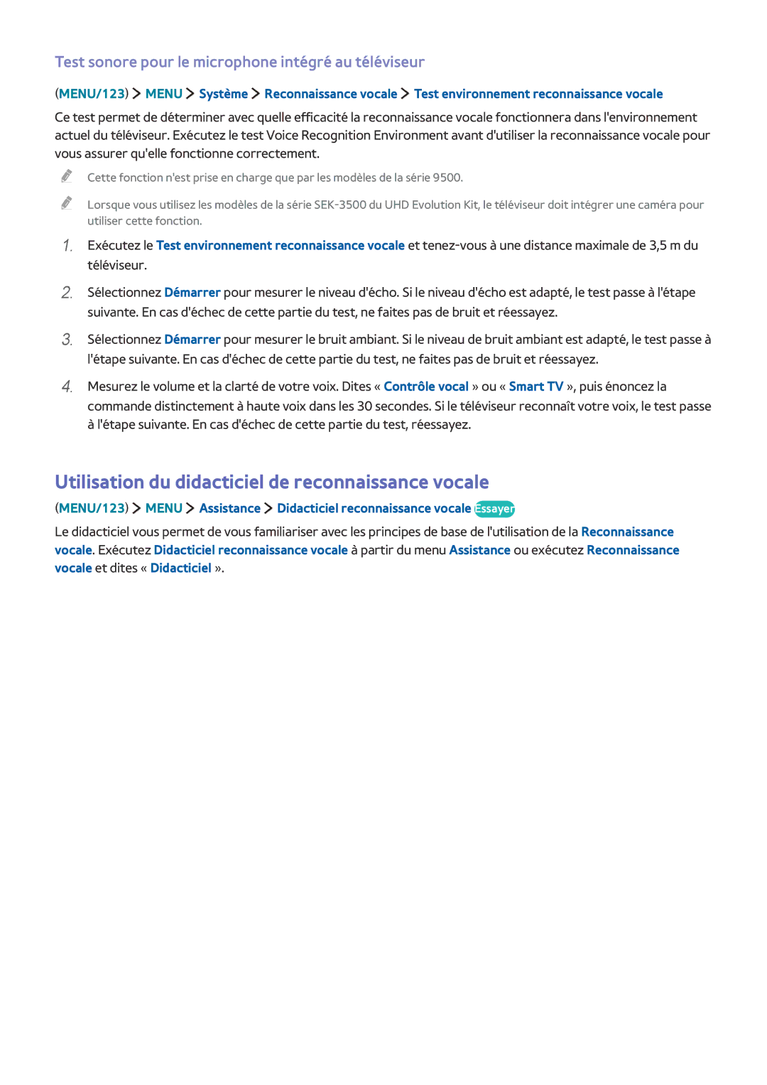Samsung UE88JS9500TXZF, UE48JS9000TXZF, UE65JS9500TXZF, UE55JS9000TXZF Utilisation du didacticiel de reconnaissance vocale 