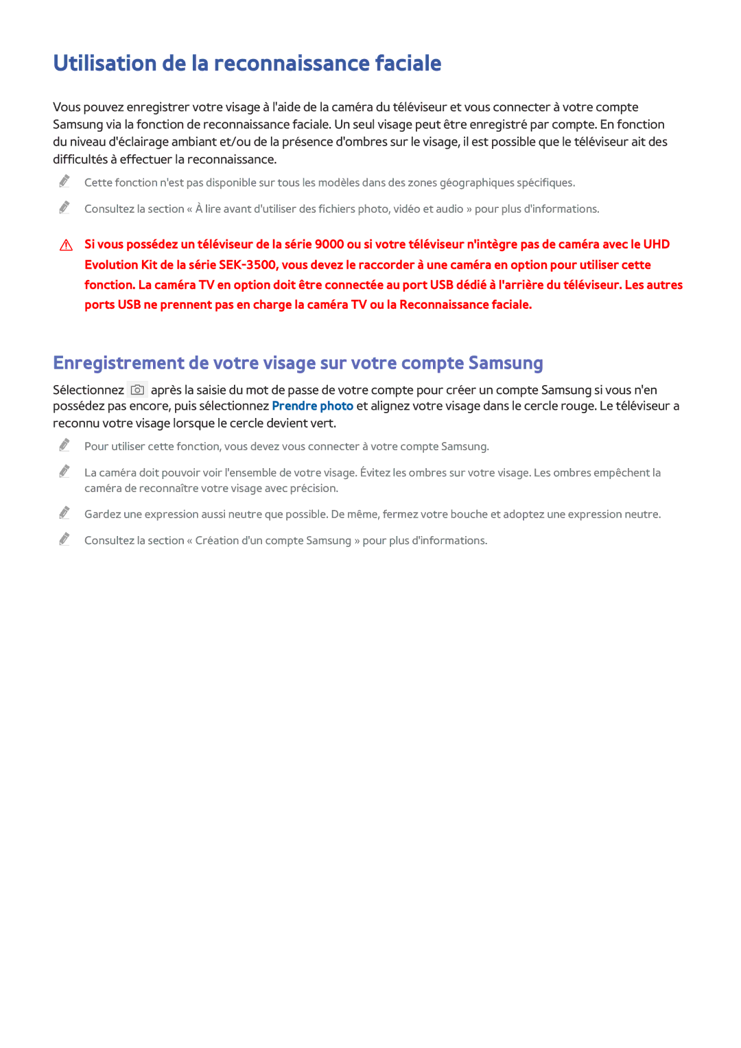 Samsung UE55JS9000TXZF Utilisation de la reconnaissance faciale, Enregistrement de votre visage sur votre compte Samsung 