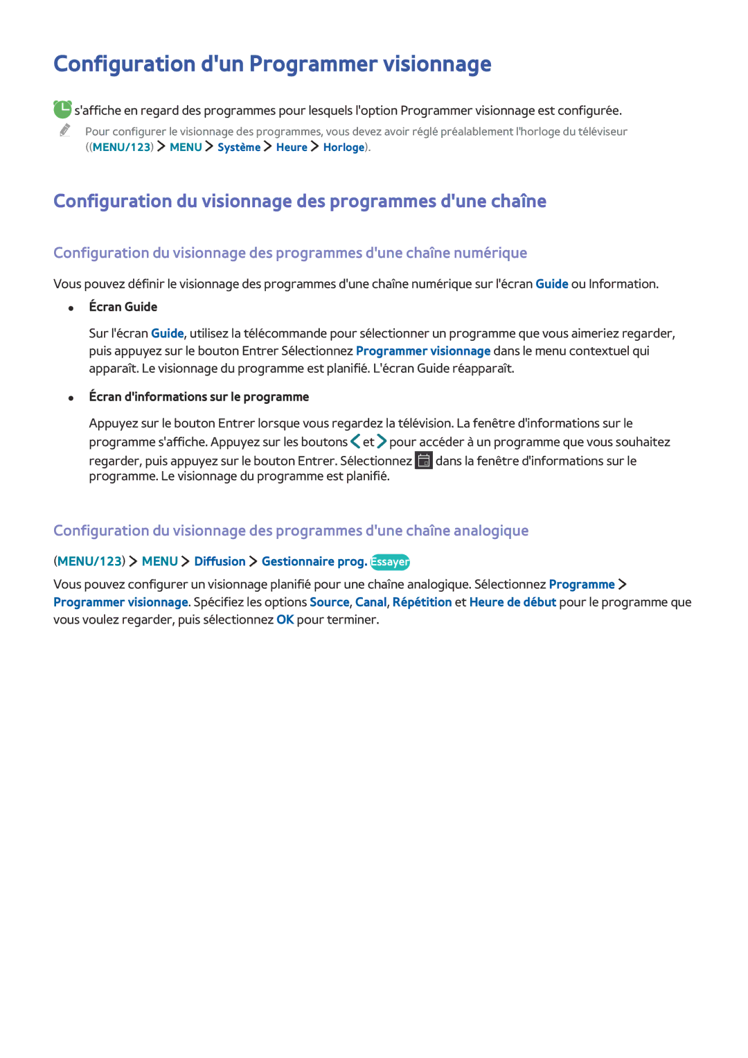 Samsung UE55JS9000TXZF Configuration dun Programmer visionnage, Configuration du visionnage des programmes dune chaîne 