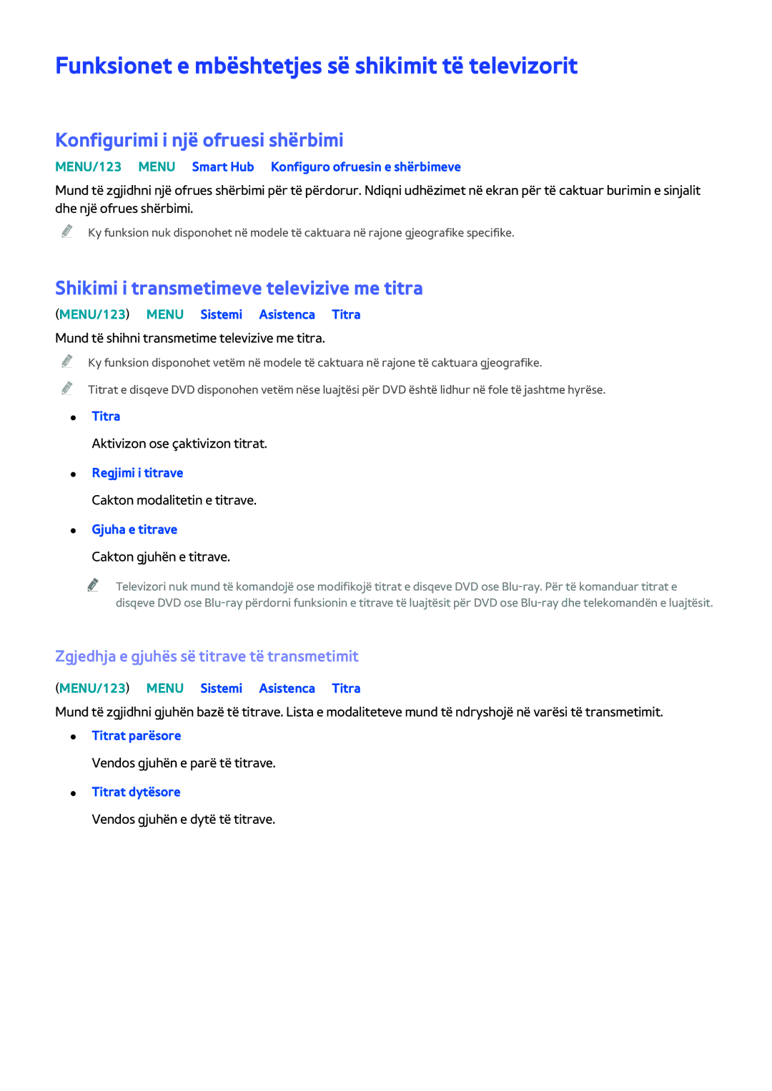 Samsung UE65JS9002TXXH manual Funksionet e mbështetjes së shikimit të televizorit, Konfigurimi i një ofruesi shërbimi 