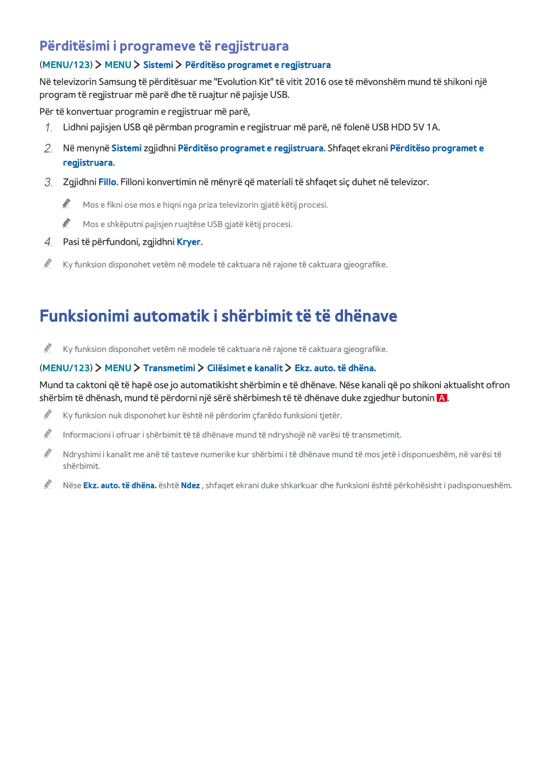 Samsung UE55JS9002TXXH manual Funksionimi automatik i shërbimit të të dhënave, Përditësimi i programeve të regjistruara 