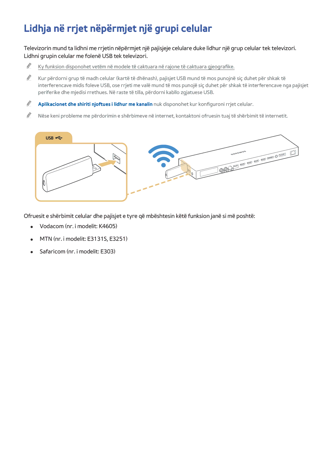 Samsung UE65JS9502TXXH, UE48JS9002TXXH, UE55JS9002TXXH, UE65JS9002TXXH manual Lidhja në rrjet nëpërmjet një grupi celular 