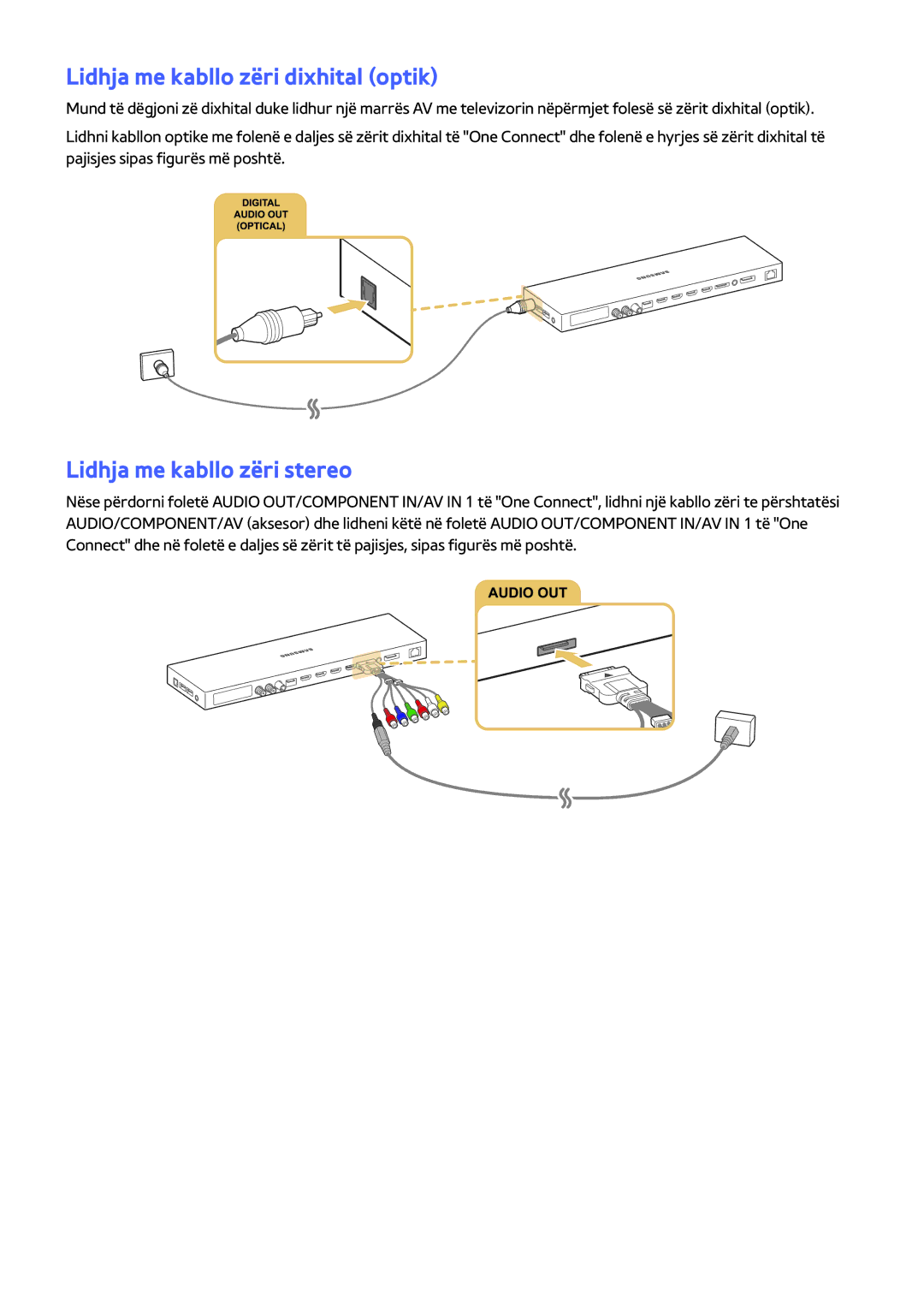 Samsung UE65JS9002TXXH, UE48JS9002TXXH, UE65JS9502TXXH Lidhja me kabllo zëri dixhital optik, Lidhja me kabllo zëri stereo 