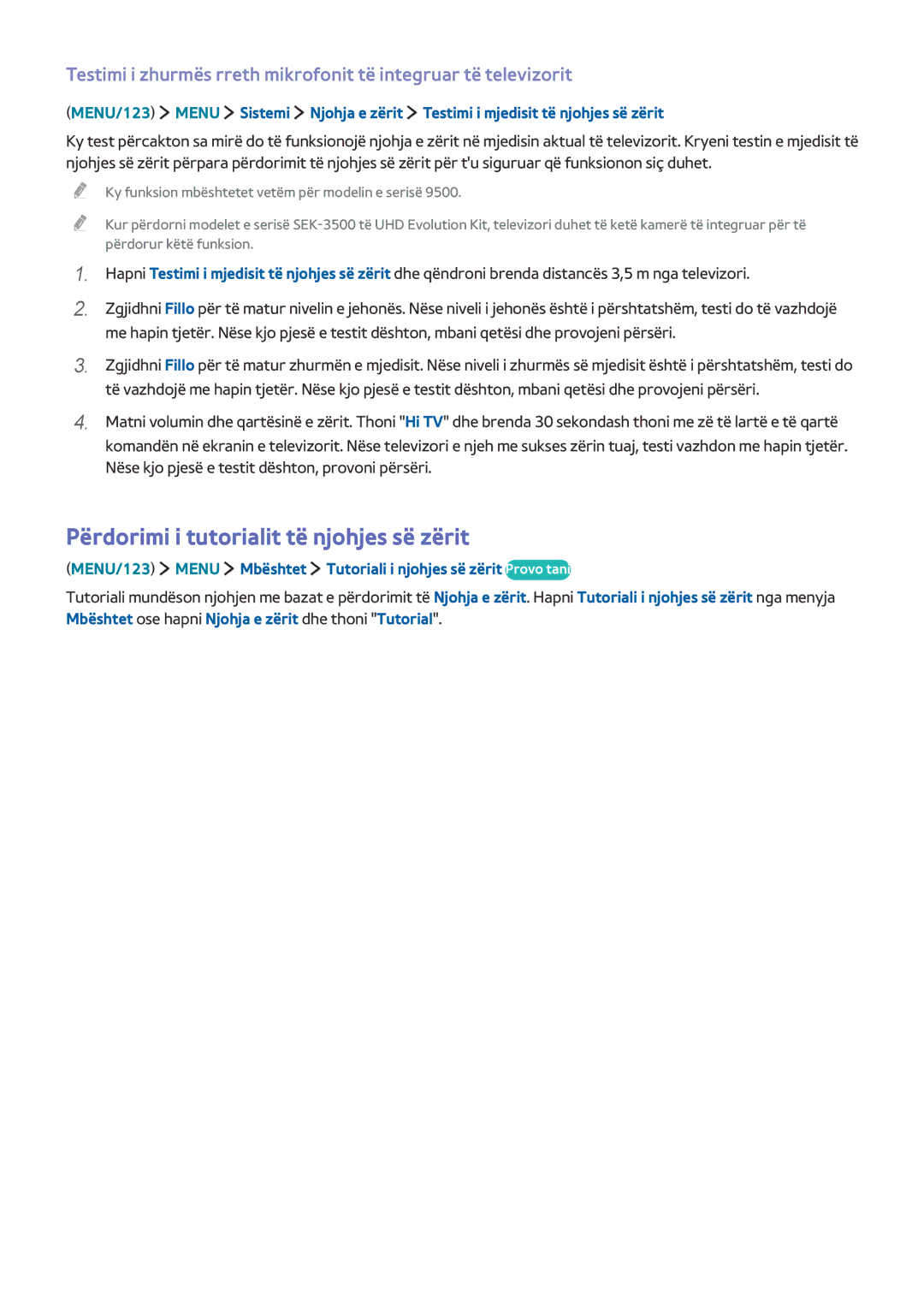 Samsung UE48JS9002TXXH, UE65JS9502TXXH, UE55JS9002TXXH, UE65JS9002TXXH manual Përdorimi i tutorialit të njohjes së zërit 