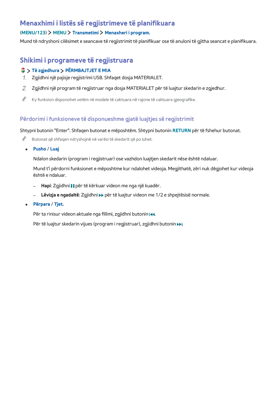 Samsung UE55JS9002TXXH manual Menaxhimi i listës së regjistrimeve të planifikuara, Shikimi i programeve të regjistruara 