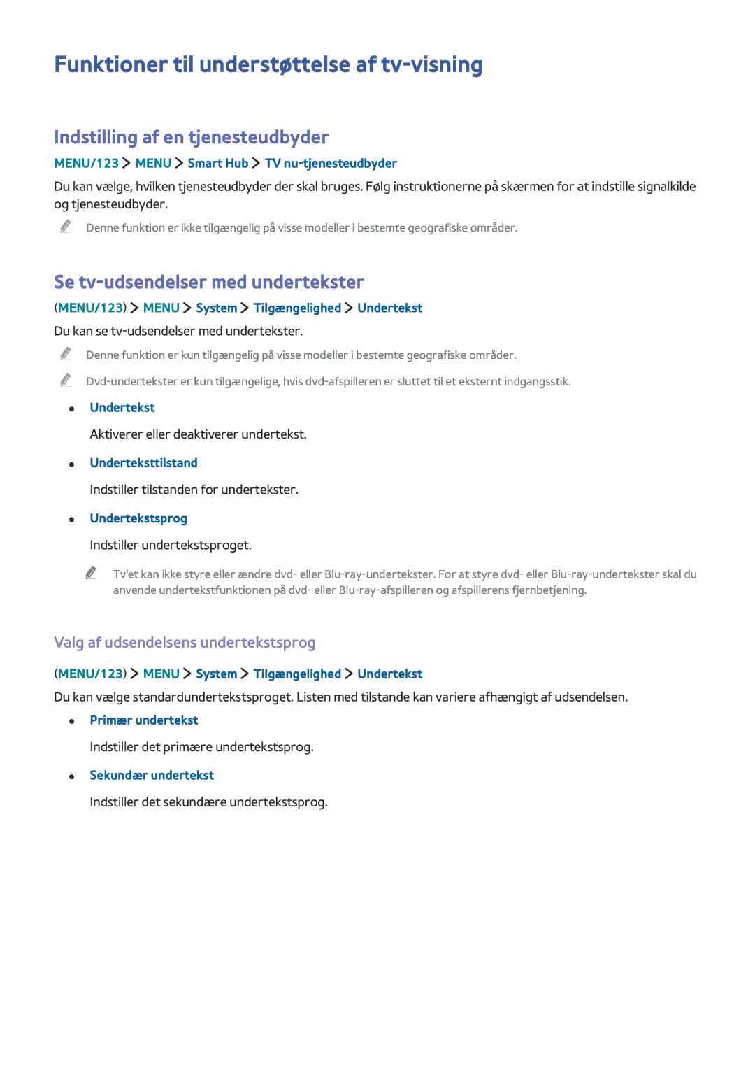 Samsung UE78JS9505QXXE, UE48JS9005QXXE manual Funktioner til understøttelse af tv-visning, Indstilling af en tjenesteudbyder 