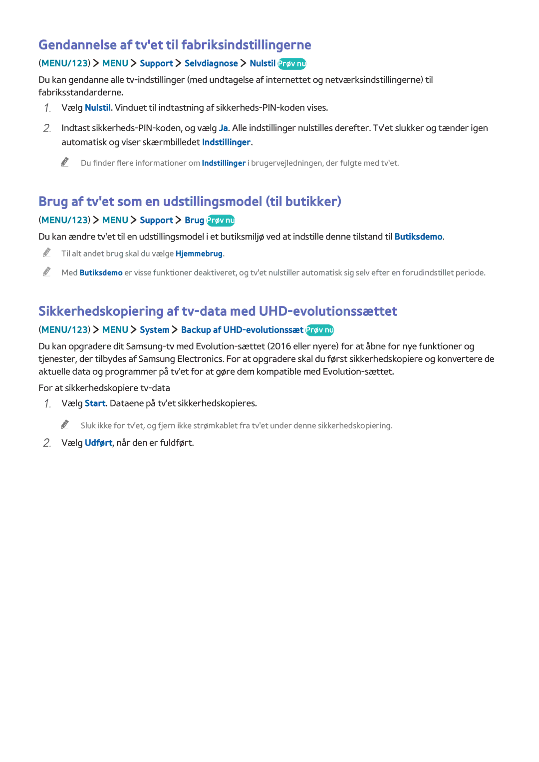 Samsung UE78JS9505QXXE Gendannelse af tvet til fabriksindstillingerne, Brug af tvet som en udstillingsmodel til butikker 