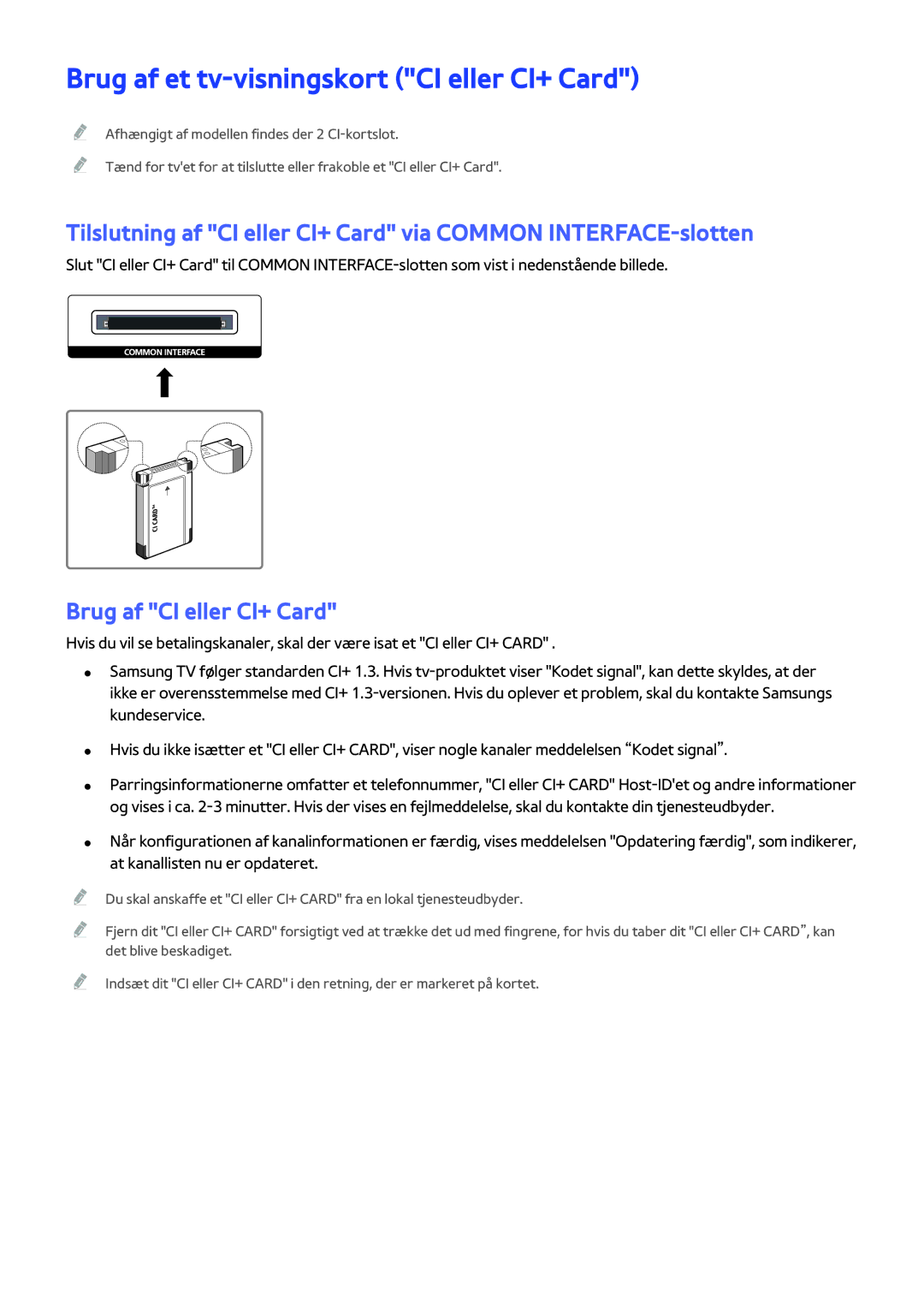 Samsung UE55JS9005QXXE, UE48JS9005QXXE manual Brug af et tv-visningskort CI eller CI+ Card, Brug af CI eller CI+ Card 