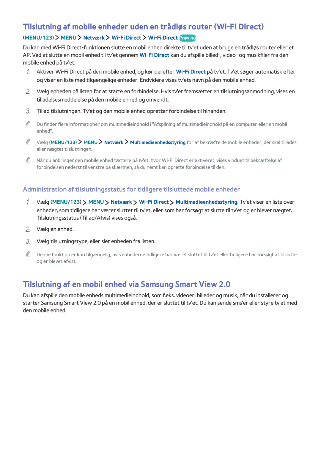 Samsung UE65JS9505QXXE, UE48JS9005QXXE, UE65JS9005QXXE, UE78JS9505QXXE Tilslutning af en mobil enhed via Samsung Smart View 